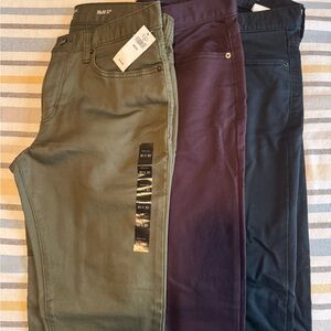 Banana Republic Black, Purple, and Green Travel Jeans Trio
